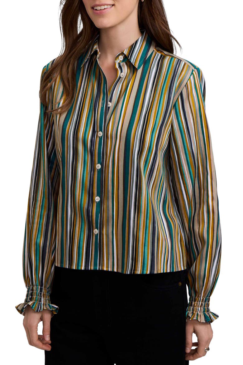 Vivienne Stripe Cotton Poplin Button-Up Shirt, Main, color, GREEN/ WHITE MULTI