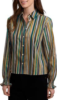 Foxcroft Vivienne Stripe Cotton Poplin Button-Up Shirt