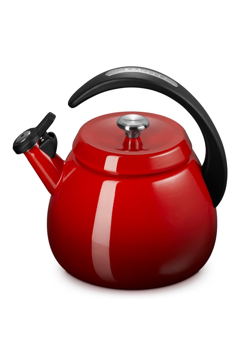 2.2-Quart Enameled Stainless Steel Whistling Cloche Kettle, Alternate, color, CERISE