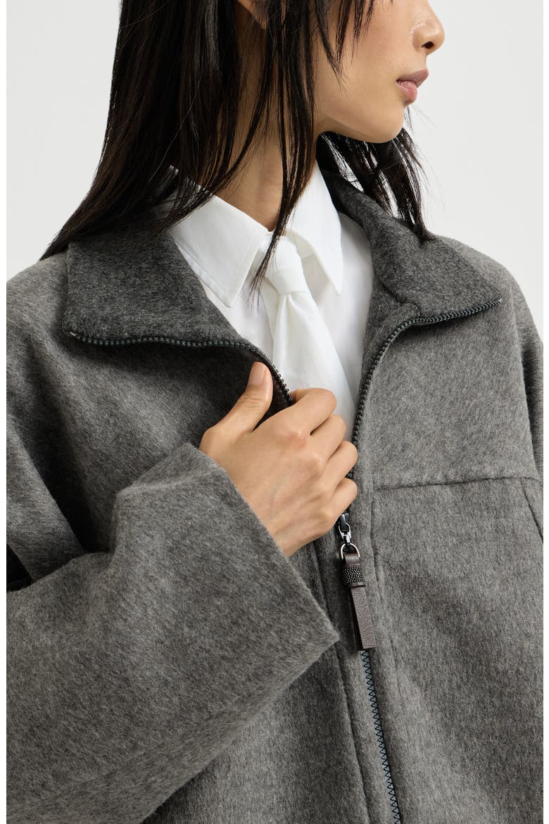 Hand-crafted bomber jacket in virgin wool double cloth with shiny zipper pull, Alternate, color, Dark Grey