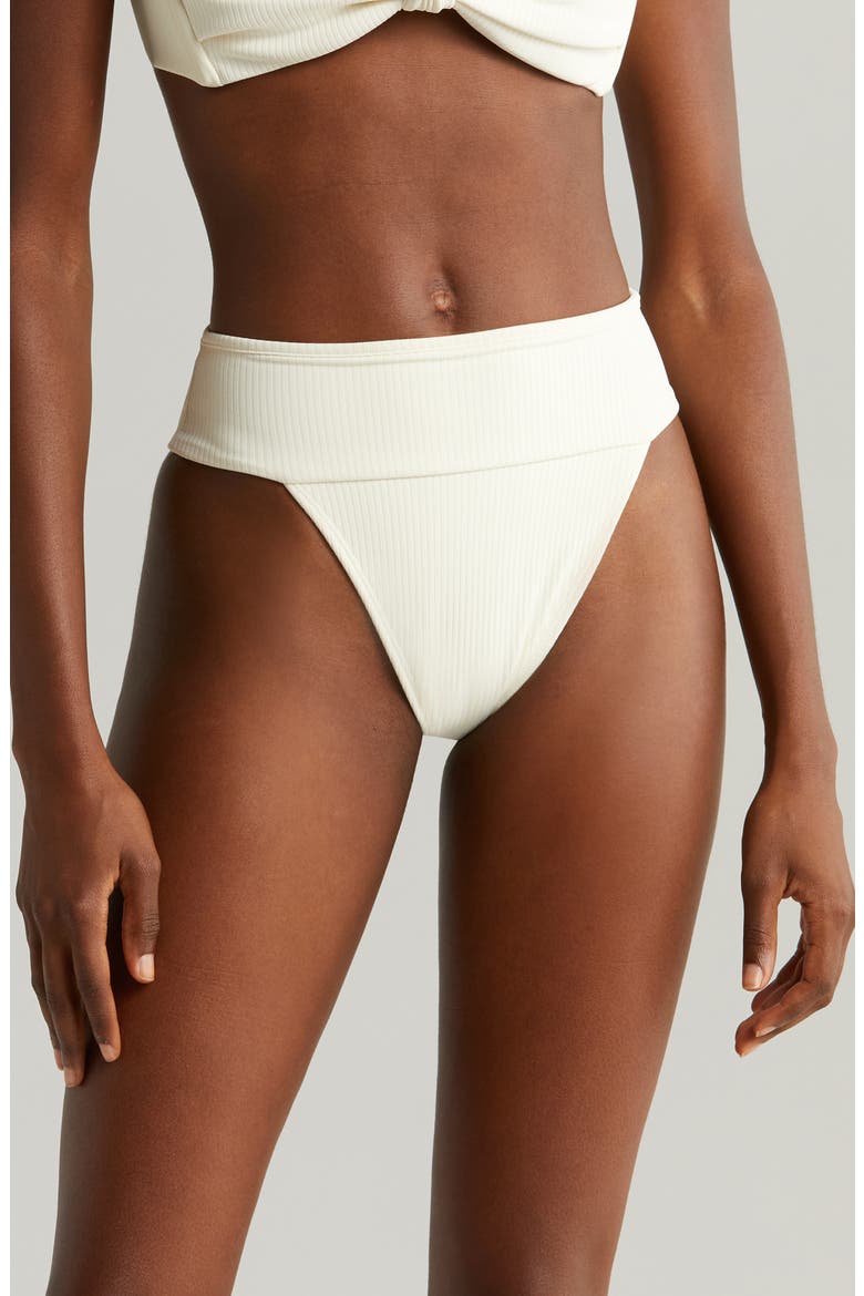 Tamarindo Rib High Cut Bikini Bottoms, Main, color, CREAM RIB
