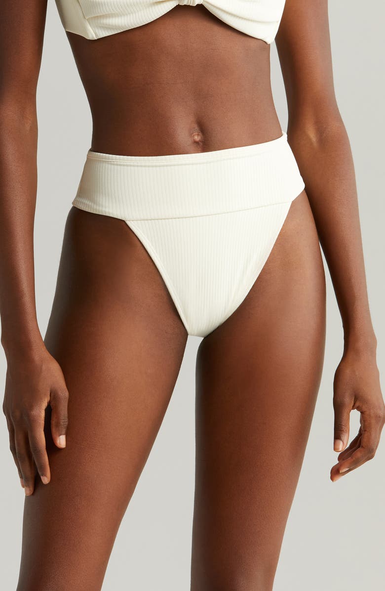 MONTCE Tamarindo Rib High Cut Bikini Bottoms, Main, color, Cream Rib