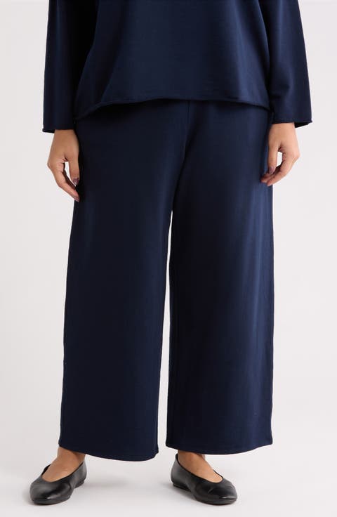 Garment Dyed Organic Cotton Terry Wide Leg Pants (Plus)