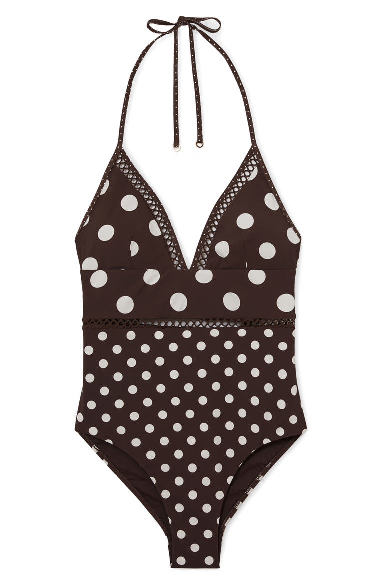 Ray Polka Dot Cutout One-Piece Swimsuit, Alternate, color, CHOCOLATE BROWN