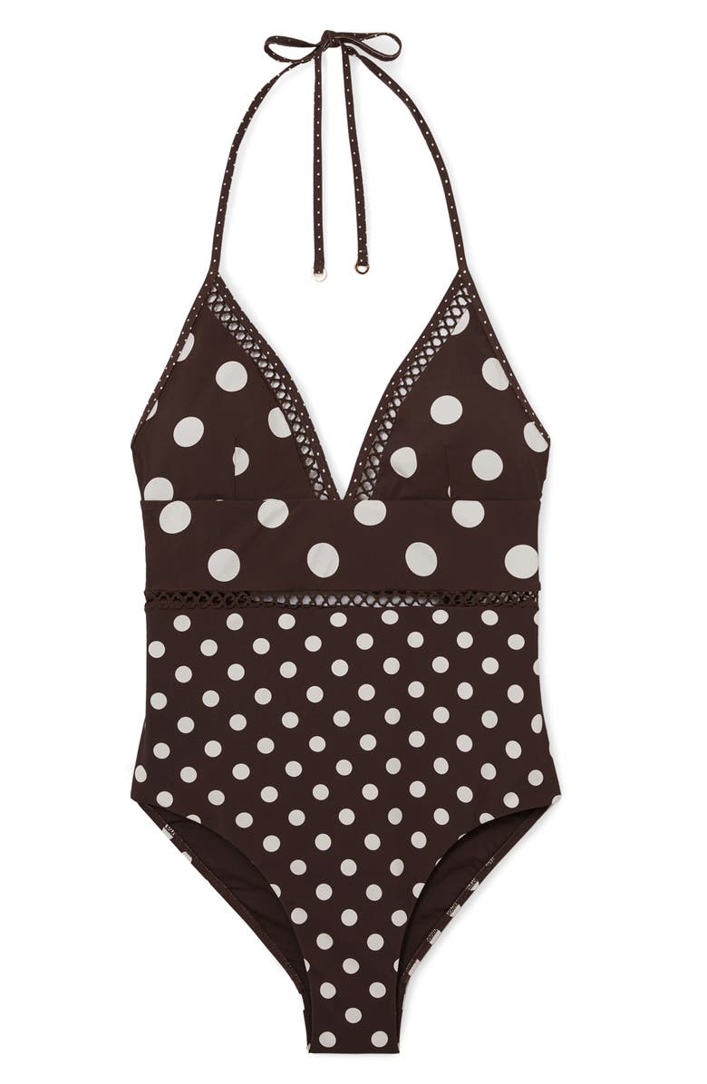 Reiss Ray Polka Dot Cutout One-Piece Swimsuit, Alternate, color, Chocolate Brown