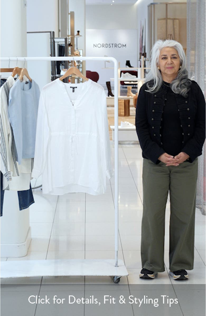 Split Neck Organic Linen Long Drawstring Shirt, sales video thumbnail