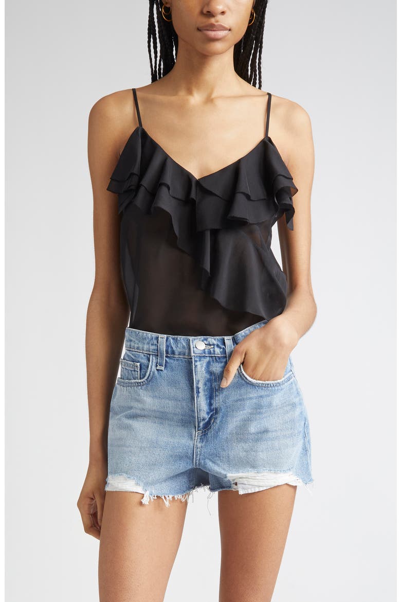 Erika Ruffle Silk Camisole, Main, color, BLACK
