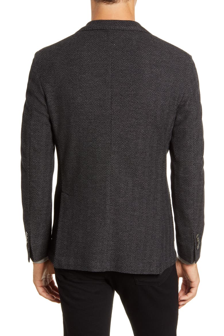 Trim Fit Herringbone Wool & Cotton Sport Coat, Alternate, color, BLACK
