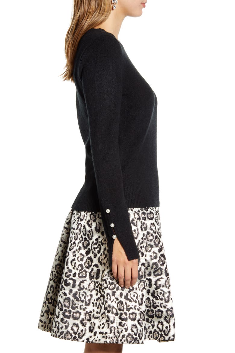 Scalloped Crewneck Sweater, Alternate, color, BLACK