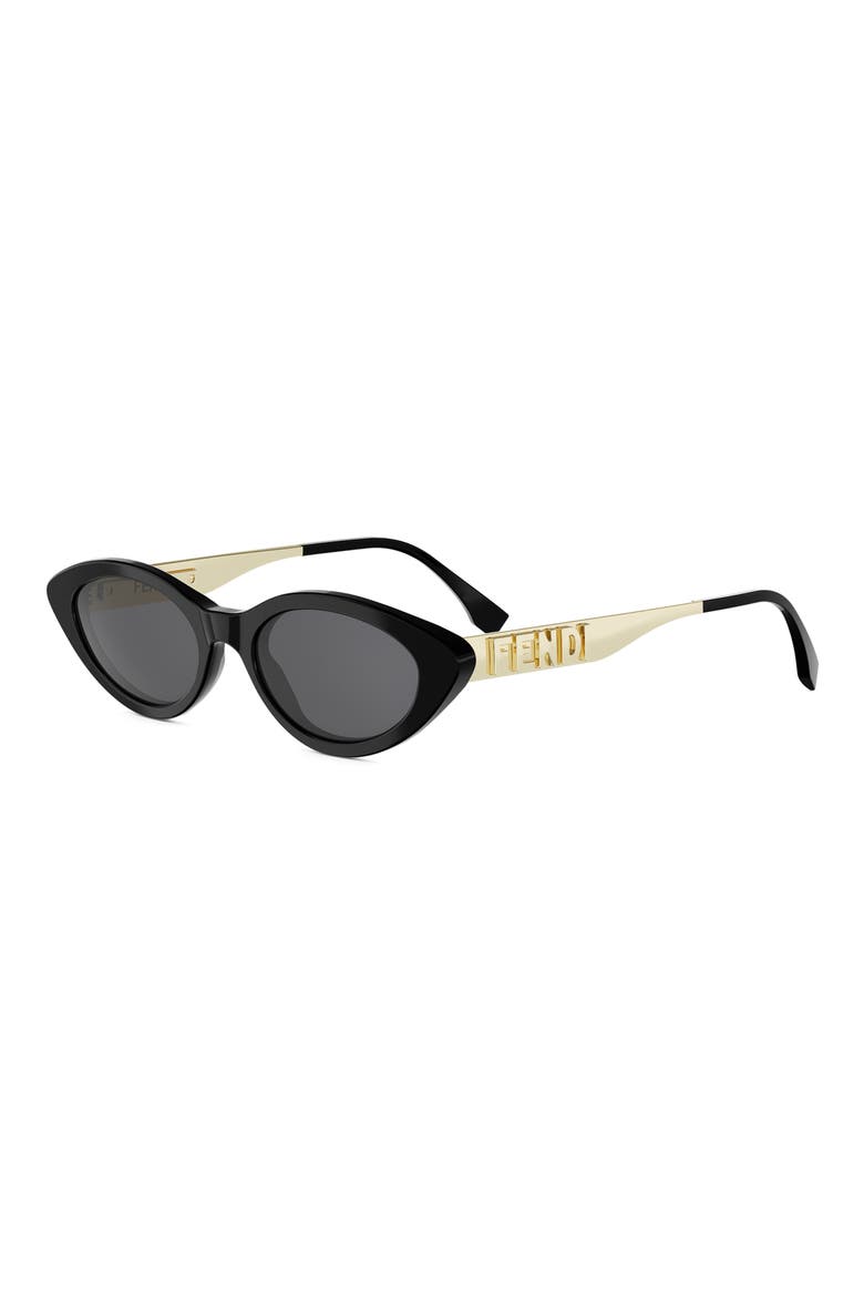 Fendigraphy 51mm Cat Eye Sunglasses, Alternate, color, SHINY BLACK / SMOKE