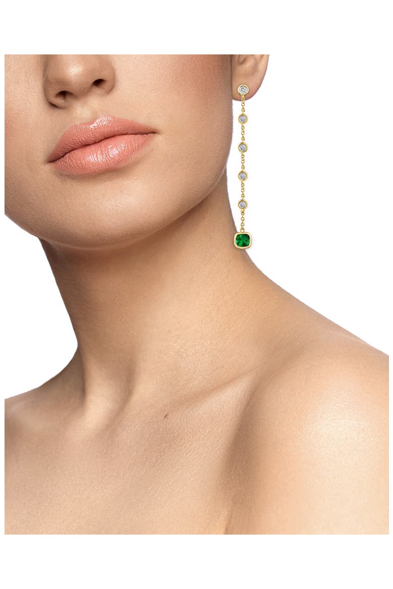 Cubic Zirconia Station Linear Drop Earrings, Alternate, color, GREEN/ GOLD