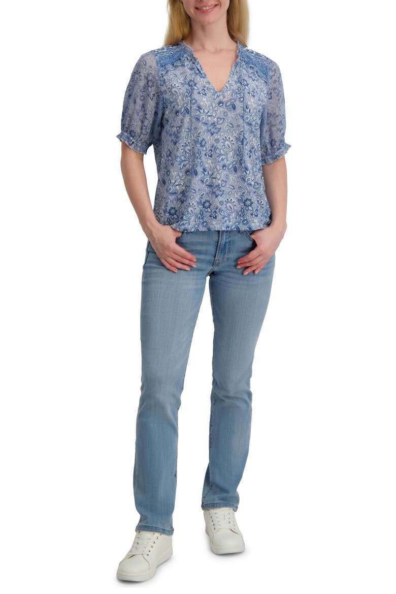 Puff Sleeve Top, Alternate, color, BLUE FLORAL