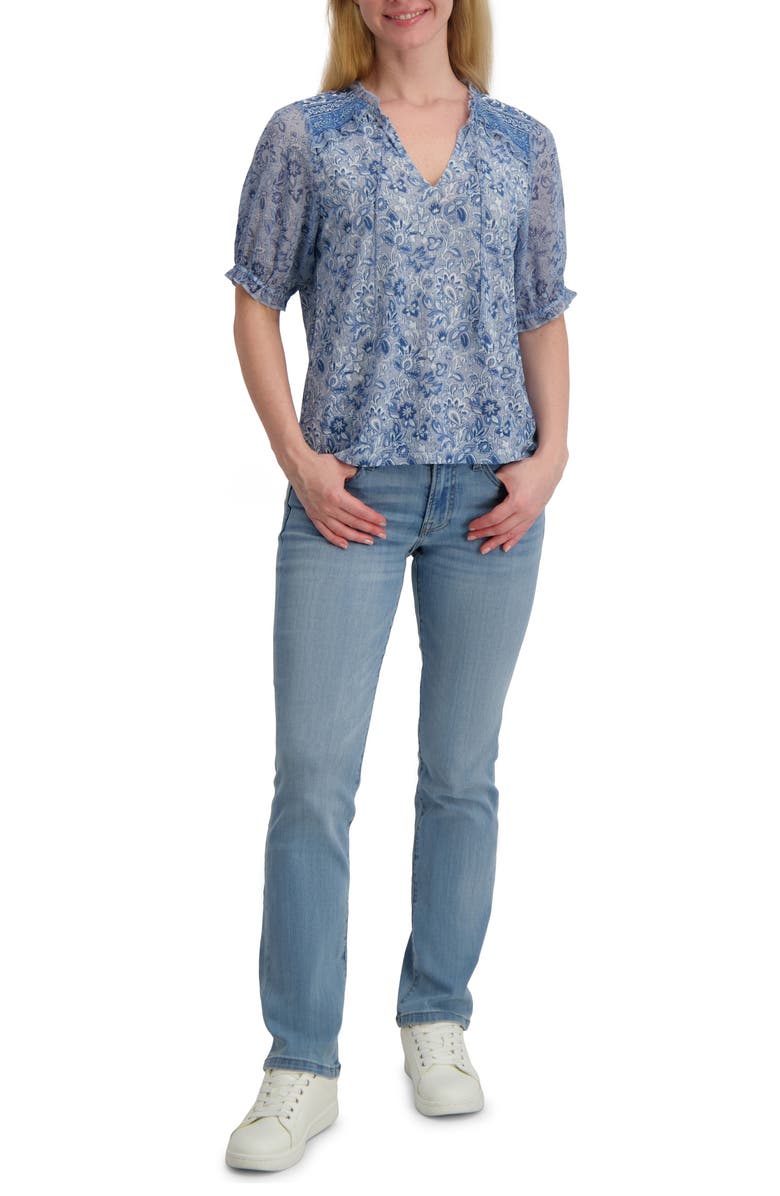 Lucky Brand Puff Sleeve Top, Alternate, color, Blue Floral