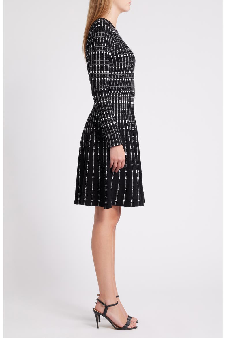 Stripe Jacquard Long Sleeve Sweater Dress, Alternate, color, BLACK WHITE