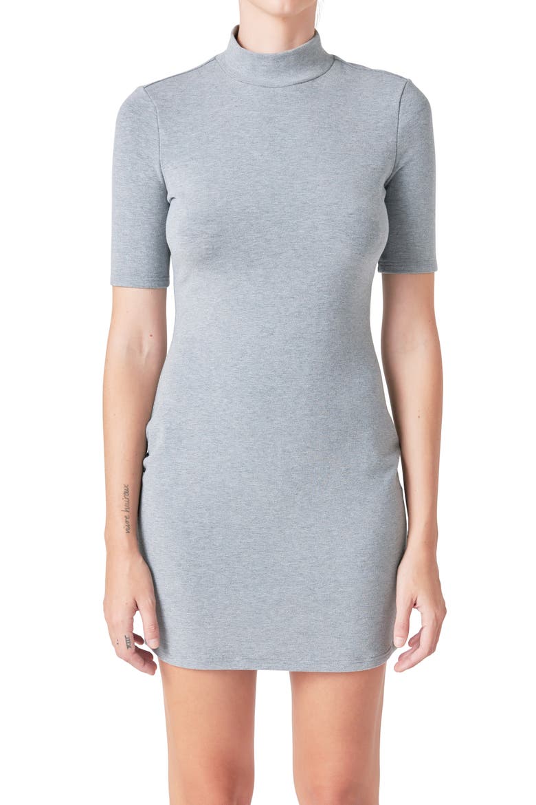 Soft Mock Neck Body-Con Minidress, Alternate, color, HEATHER GREY