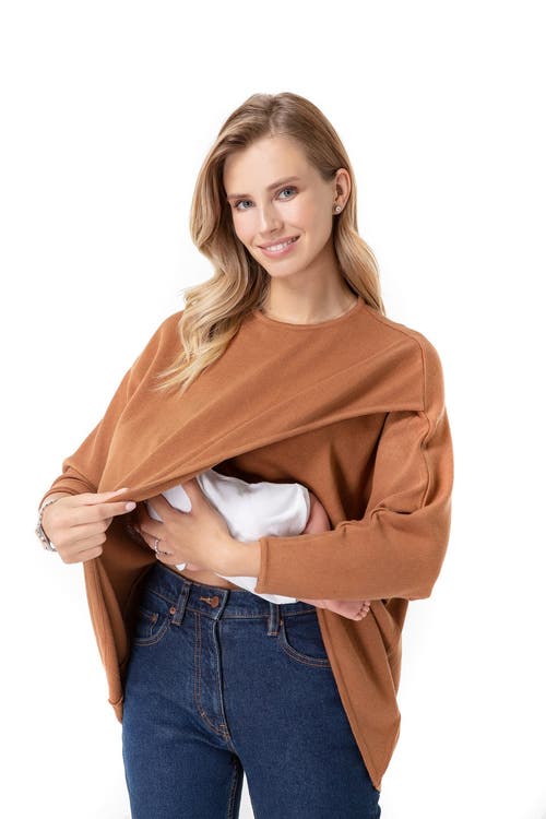 Accouchée Let Loose Crossover Long Sleeve Maternity Nursing Knit Top In Brown