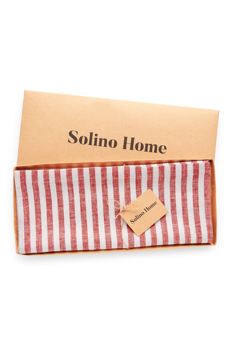 Linen Table Runner - Amalfi Stripe, Alternate, color, Red and White
