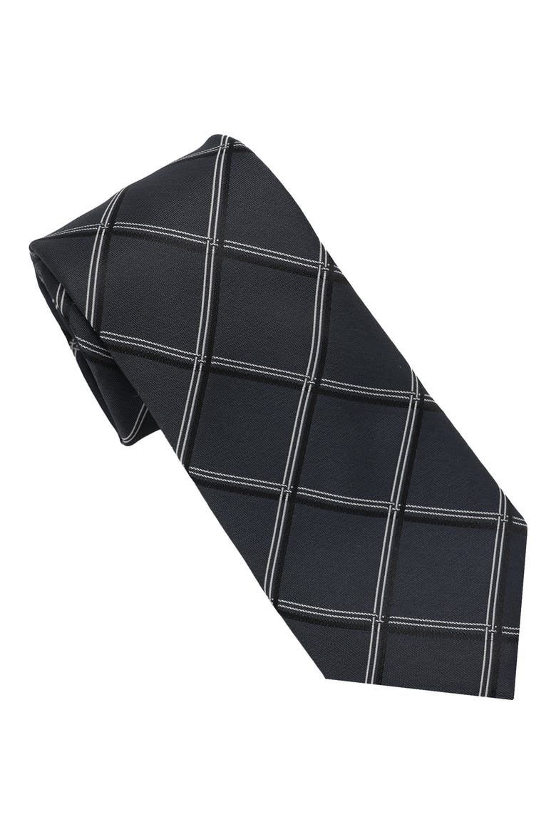 Windowpane Print Tie, Main, color, CHARCOAL