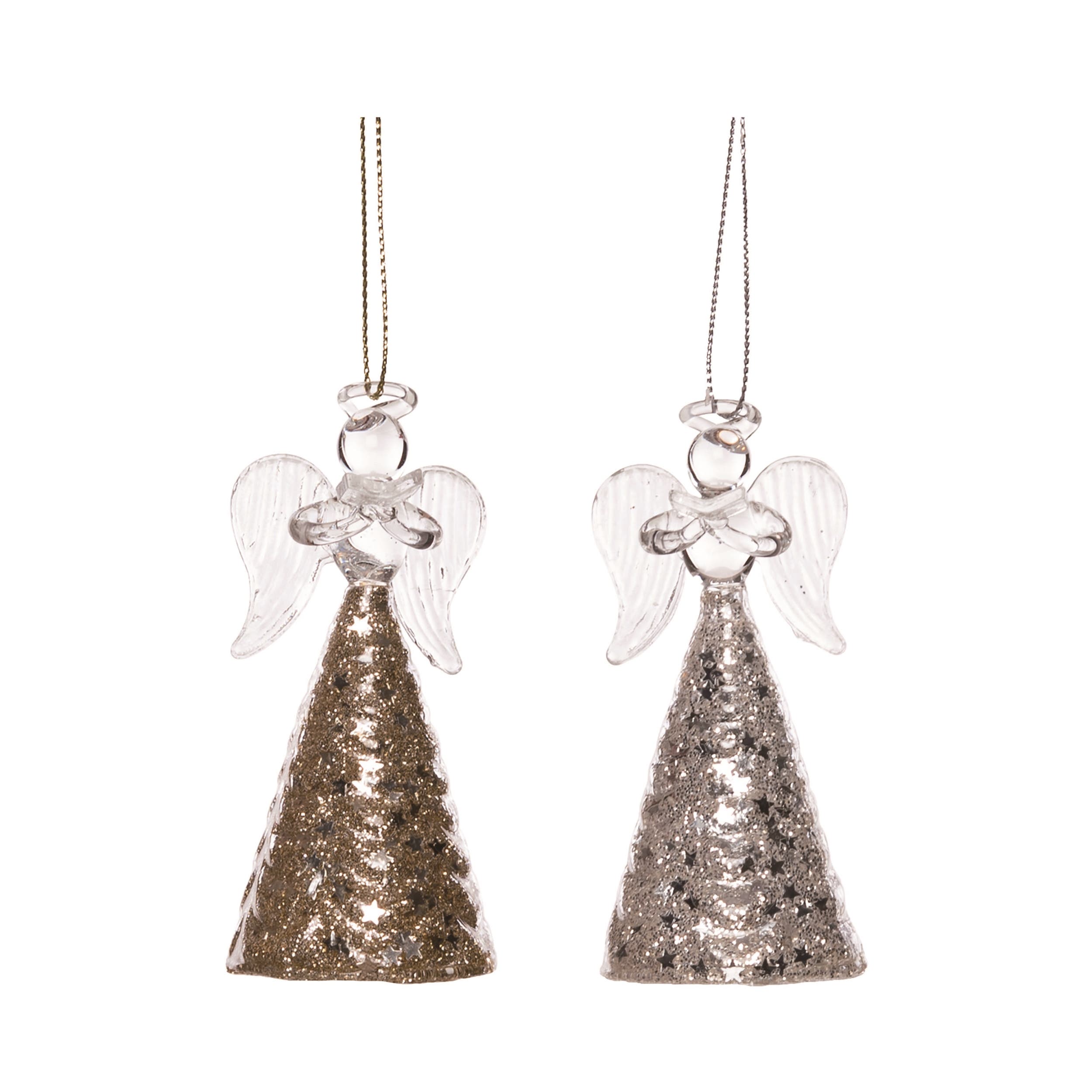Transpac Glass Metallic Angel Ornament Set Of Two Christmas Decor In Multi
