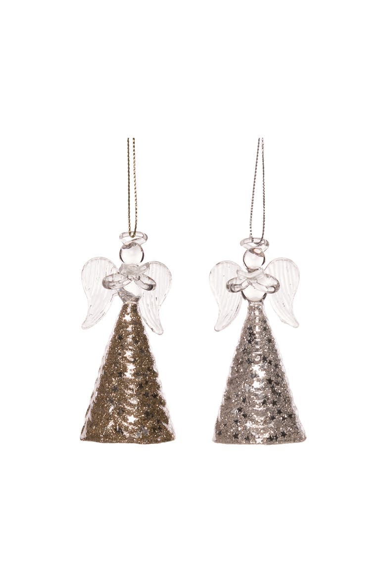 Glass Metallic Angel Ornament Set of Two Christmas Decor, Main, color, Multicolored