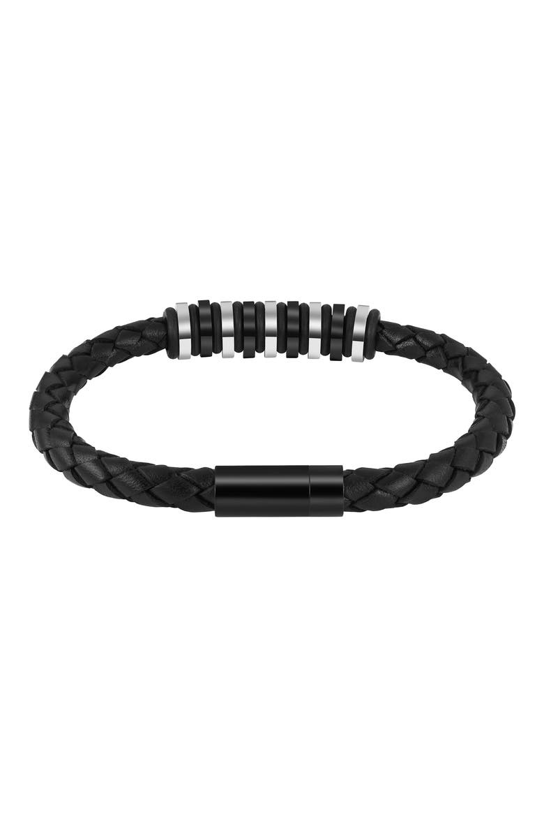 Men's Ornaments Braided Leather Bracelet, Alternate, color, SILVER