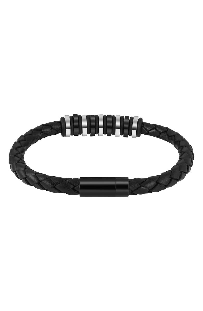 GEOFFREY BEENE Men's Ornaments Braided Leather Bracelet, Alternate, color, Silver