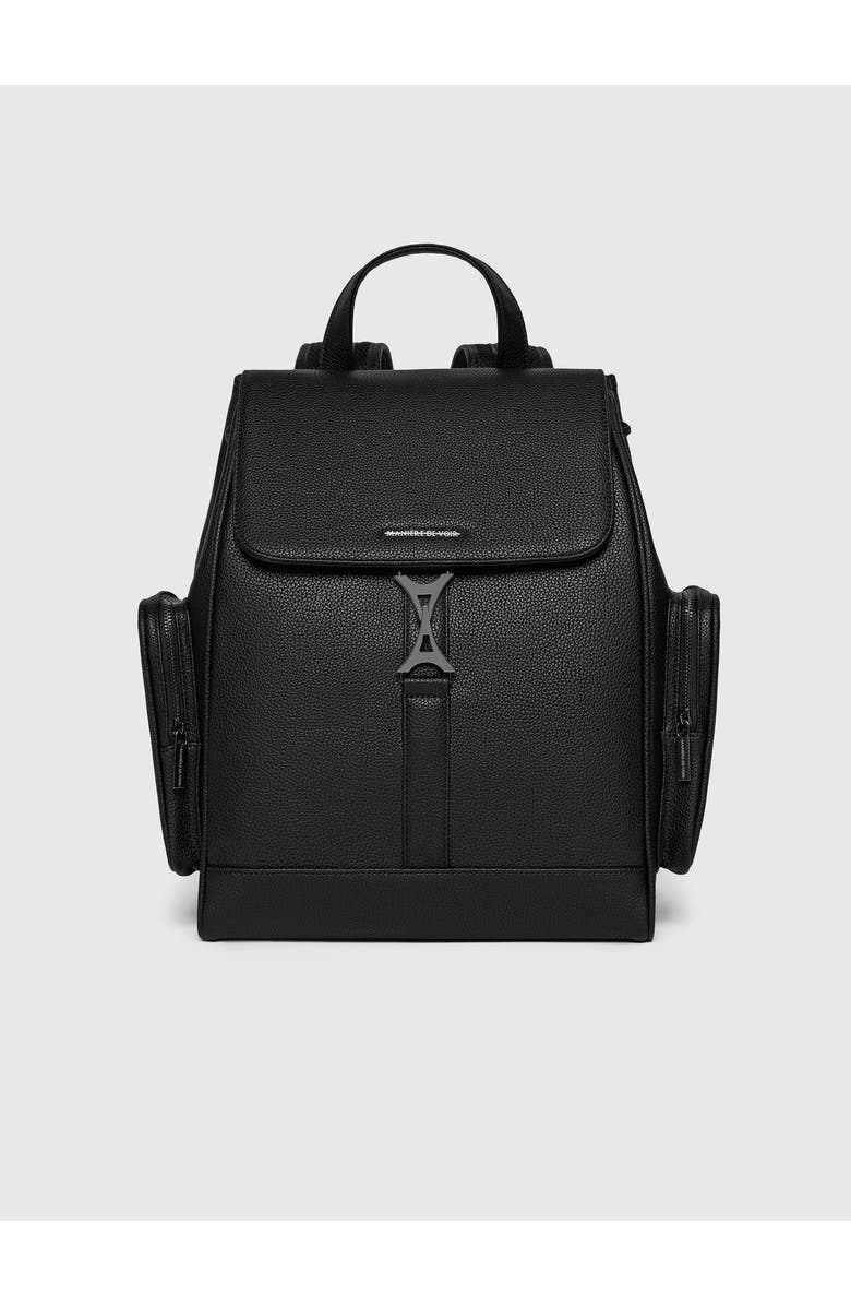 Manière De Voir Maloe Pebbled Leather Eiffel Clasp Backpack, Main, color, Black