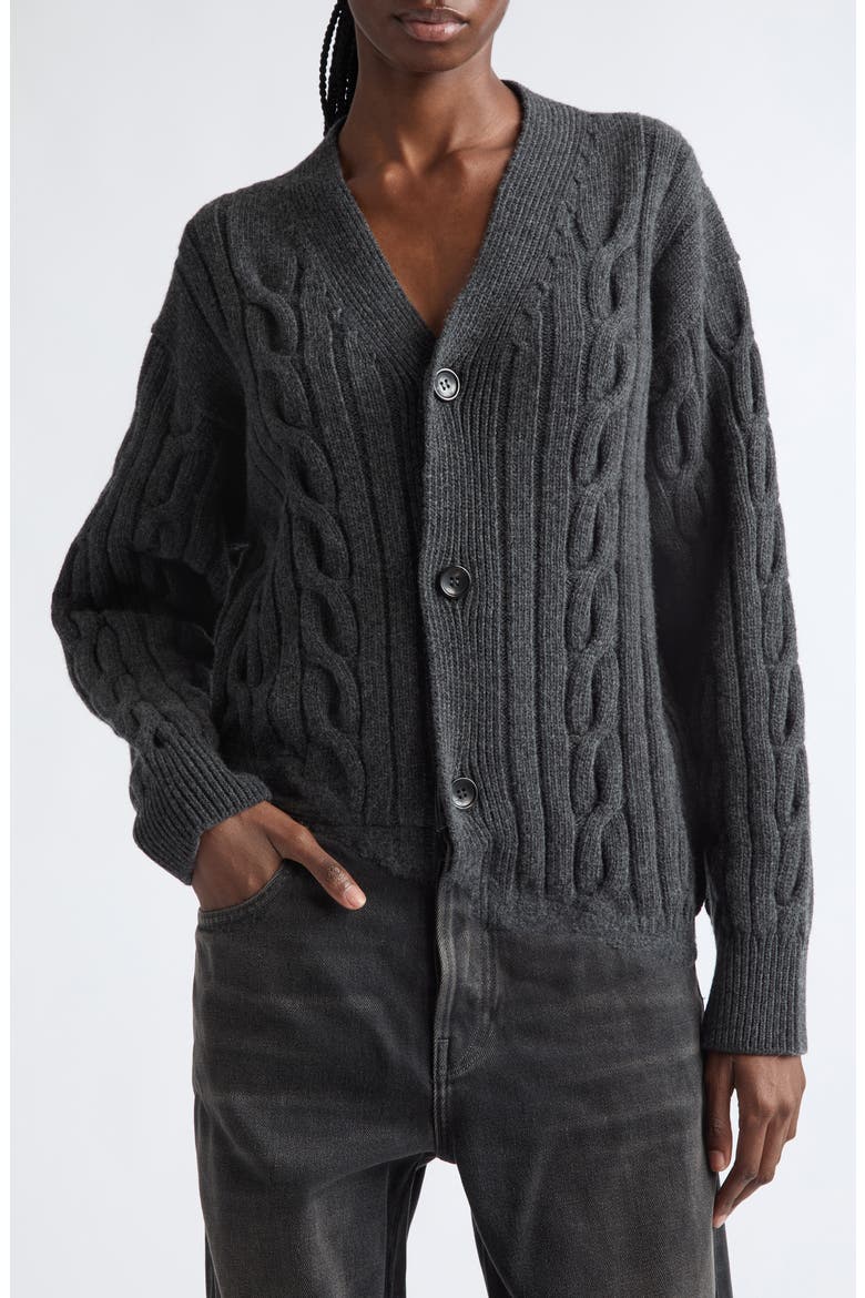 Janice Merino Wool Cardigan & Distressed Slim Straight Leg Jeans Jumpsuit, Alternate, color, VINTAGE BLACK