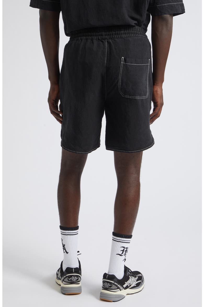 Script Garment Dyed Linen Blend Shorts, Alternate, color, BLACK