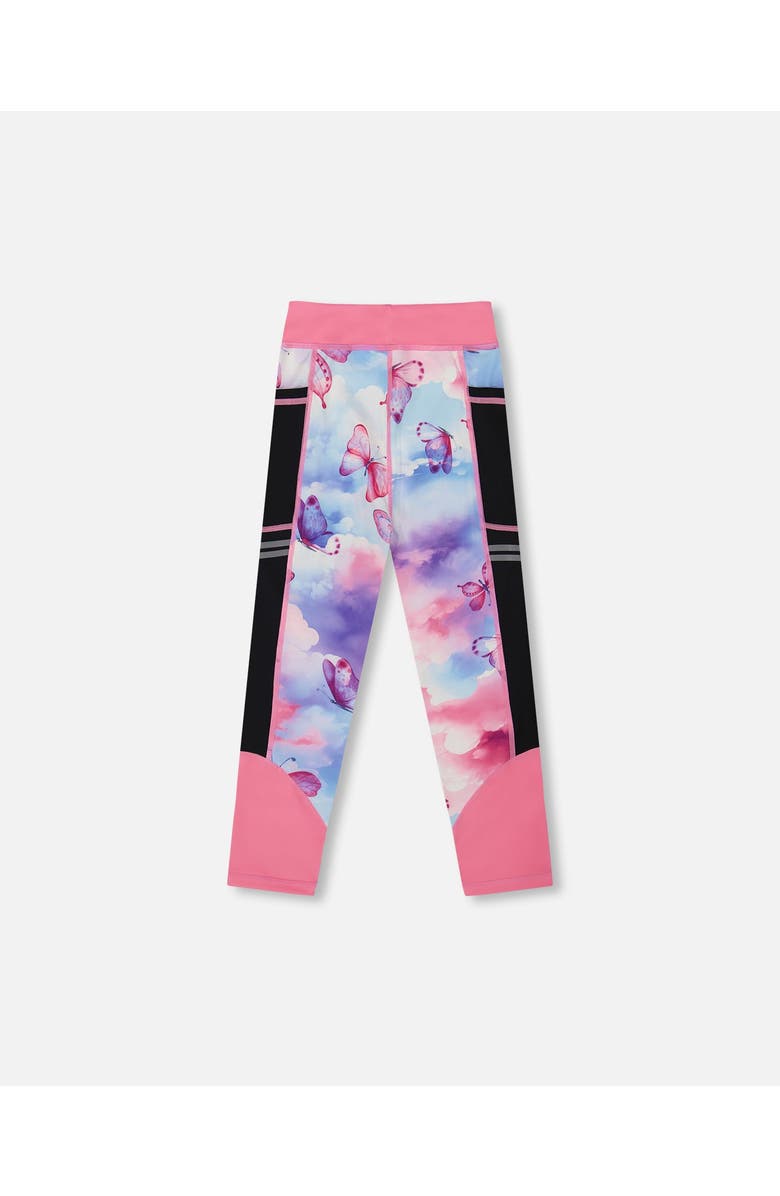 Deux par Deux Little Girl's Printed Athletic Leggings Pink, Blue And Butterflies, Alternate, color, Pink, Blue And Butterflies