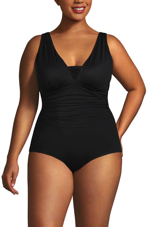 Lands' End SlenderSuit Grecian Low Leg One Piece Swimsuit