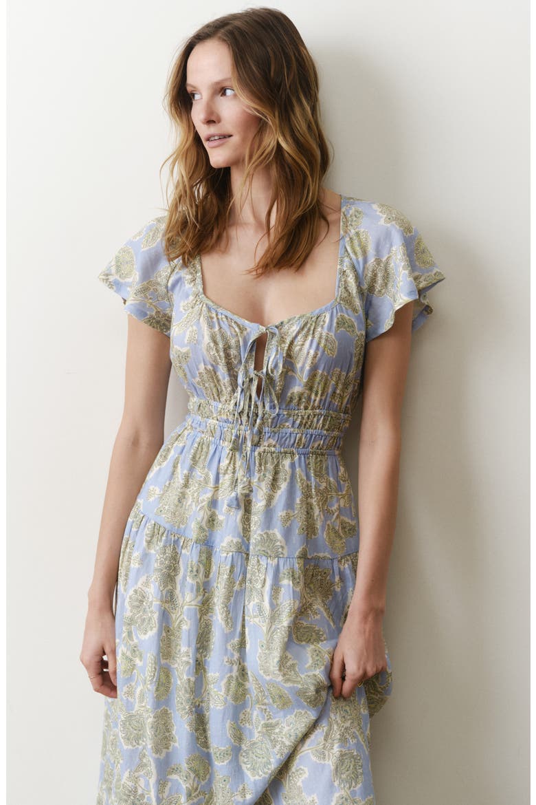 Skye Print Flutter Sleeve Midi Dress, Alternate, color, BLUE FLORAL