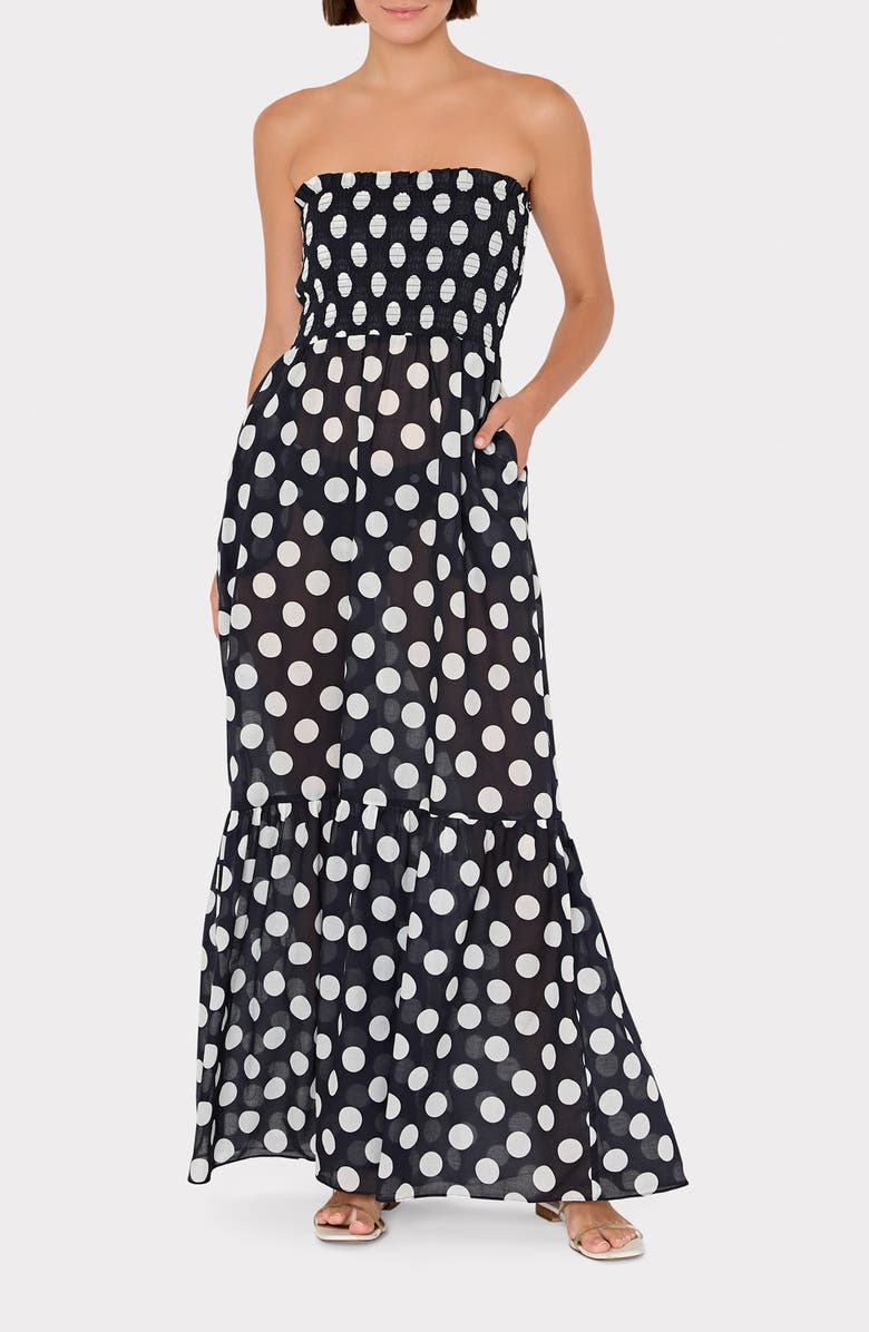 Milly Olen Glam Polka Dot Strapless Cover-Up Maxi Dress, Main, color, 