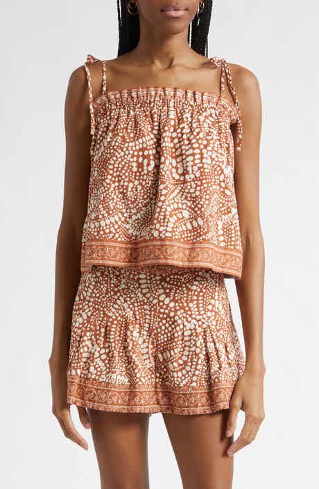 Scarlett Print Cotton Tie Shoulder Top
