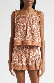 Ramy Brook Scarlett Print Cotton Tie Shoulder Top