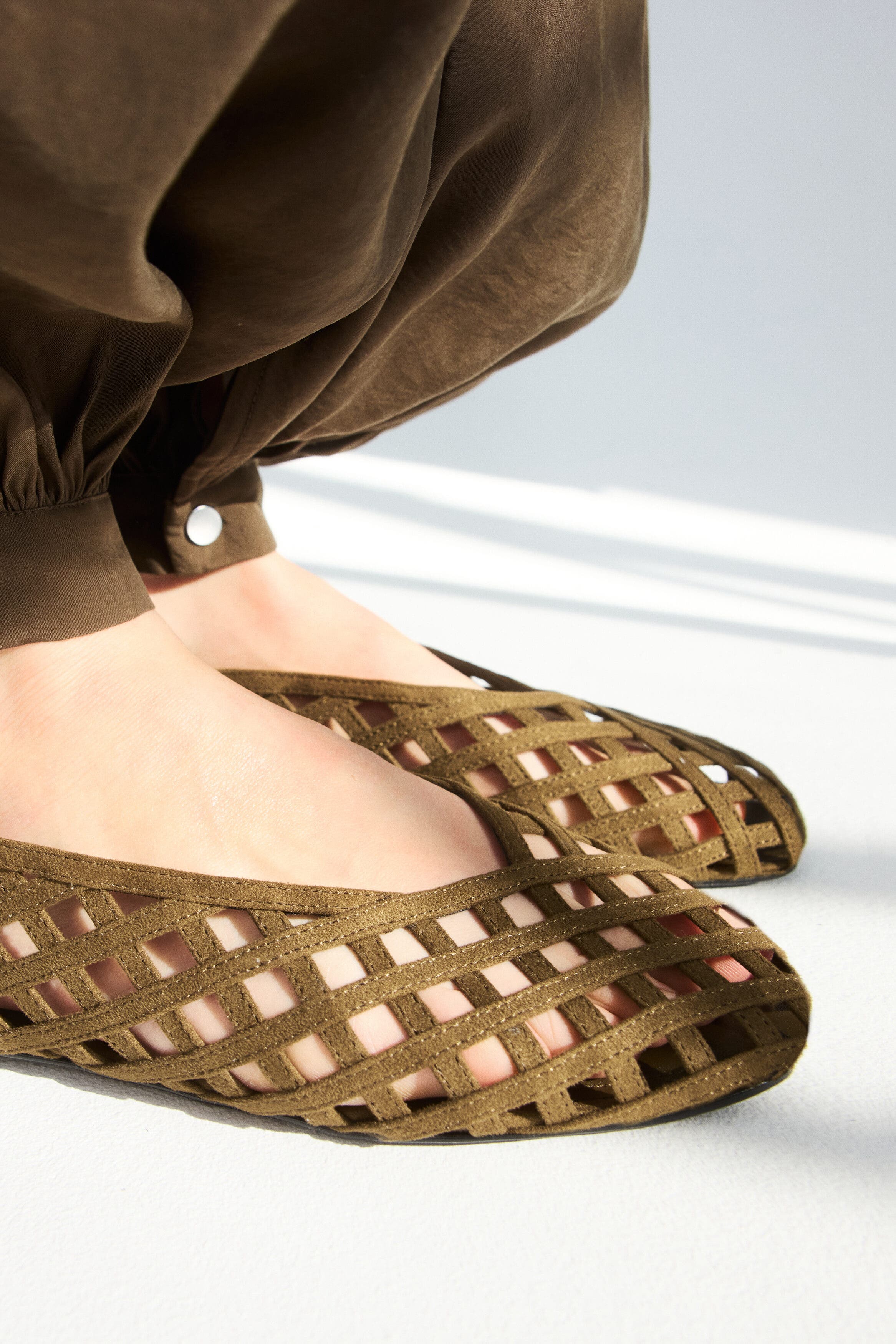 H&M Braided-look Ballet Flats, Alternate, color, Dark Khaki Green