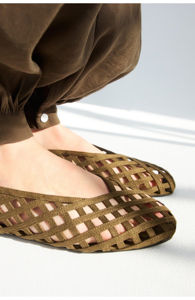 H&M Braided-look Ballet Flats, Alternate, color, Dark Khaki Green