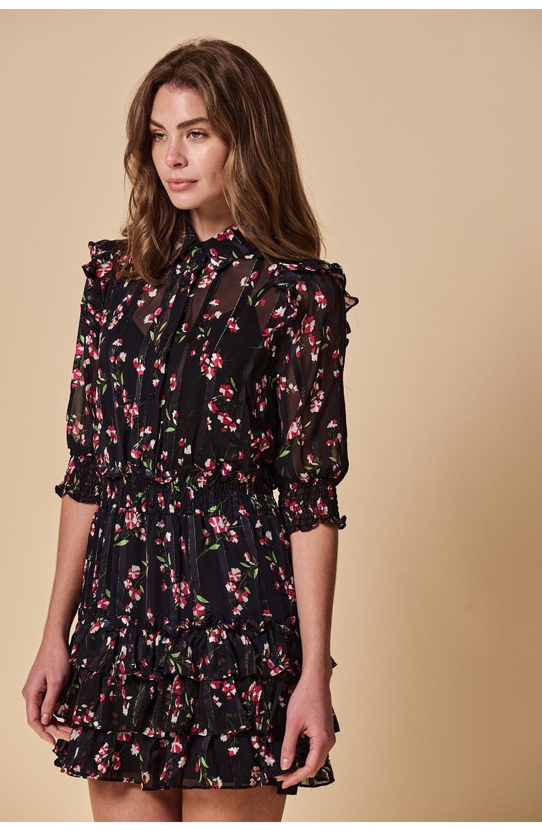 The Shirt by Rochelle Behrens The Ruffled Tiered Minidress, Alternate, color, Black