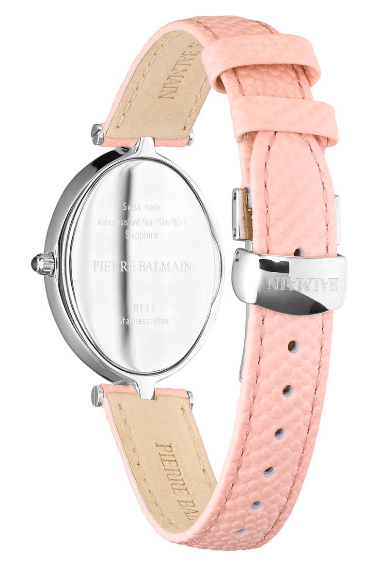 Haute Elegance Oval Leather Strap Watch, 26mm x 32mm, Alternate, color, STAINLESS STEEL