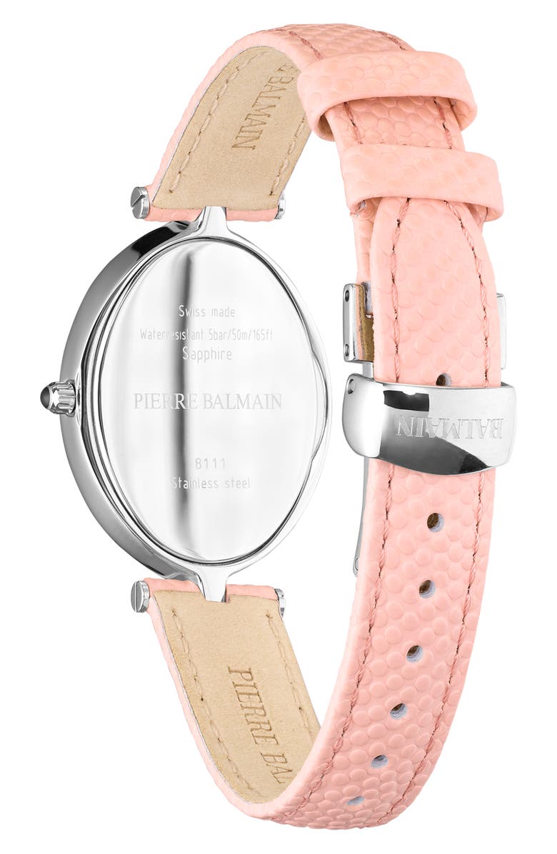 Balmain Haute Elegance Oval Leather Strap Watch, 26mm x 32mm, Alternate, color, Stainless Steel