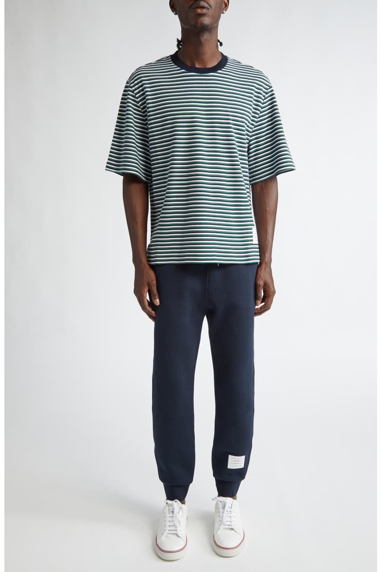 Oversize Stripe High-Low Hem Cotton T-Shirt, Alternate, color, NAVY/ GREEN/ WHITE