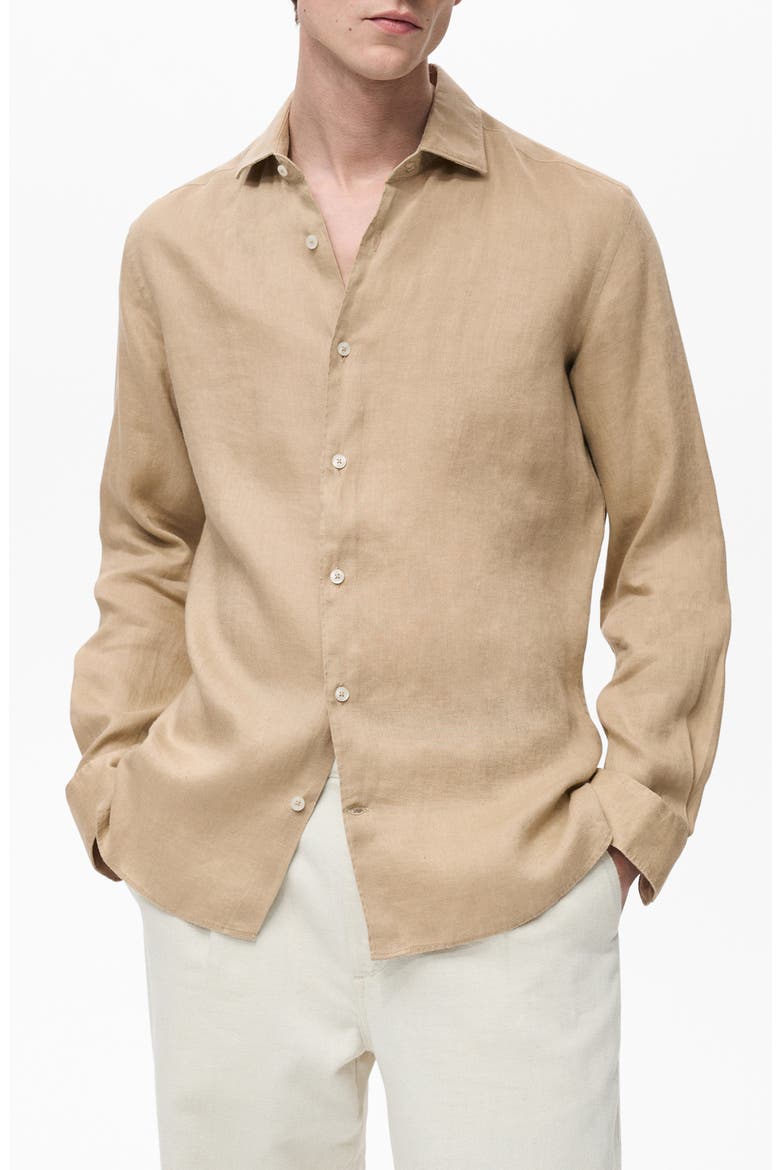 Slim Fit Linen Button-Up Shirt, Main, color, BEIGE