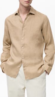MANGO Slim Fit Linen Button-Up Shirt