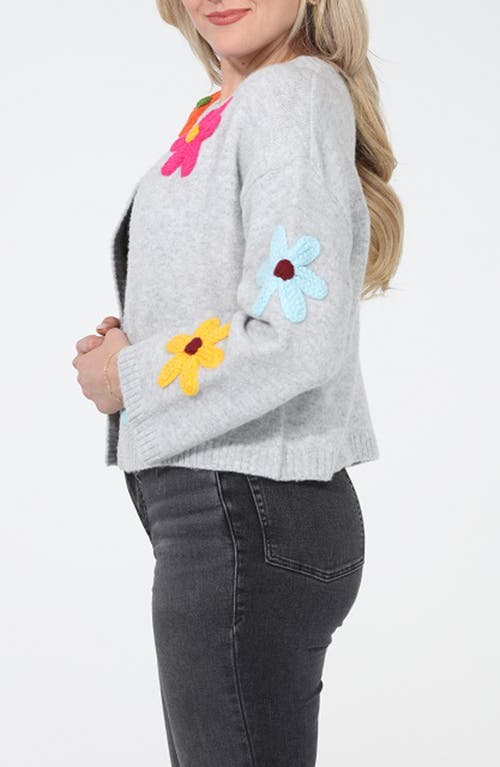 Rain And Rose Flower Pop Cardigan In Gray