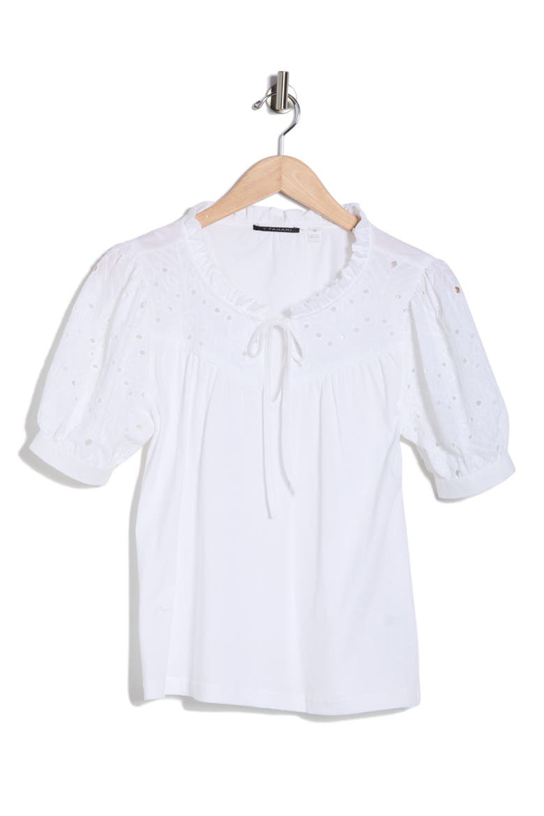 Embroidered Short Sleeve Peasant Top, Alternate, color, WHITE