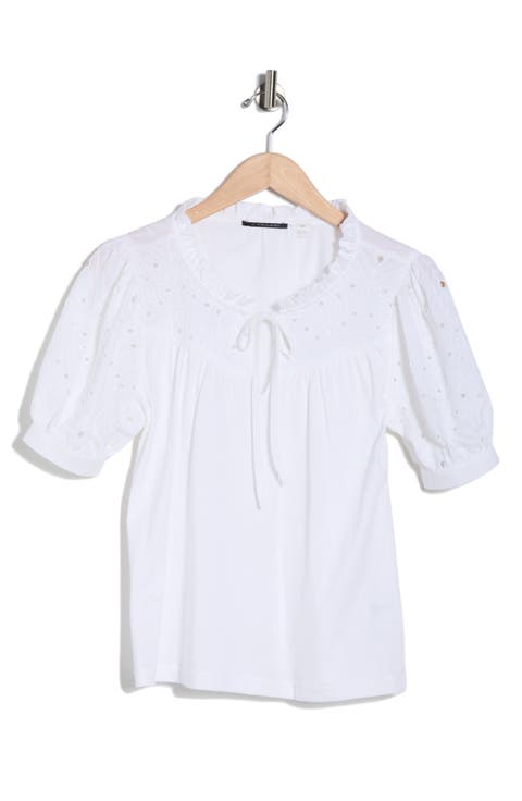 Embroidered Short Sleeve Peasant Top