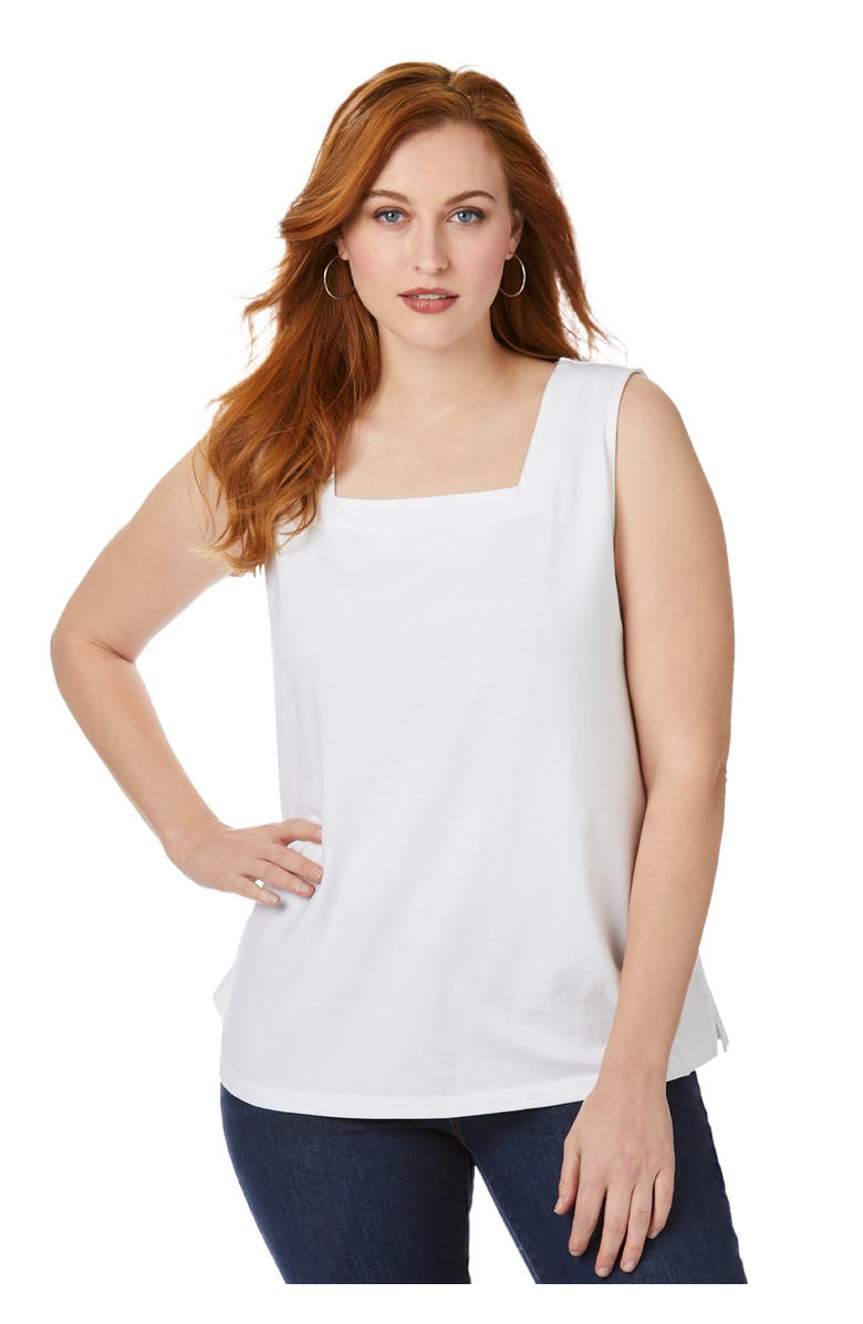 Jessica London Stretch Cotton Square Neck Tank, Main, color, White
