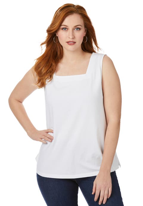 Stretch Cotton Square Neck Tank (Plus Available)