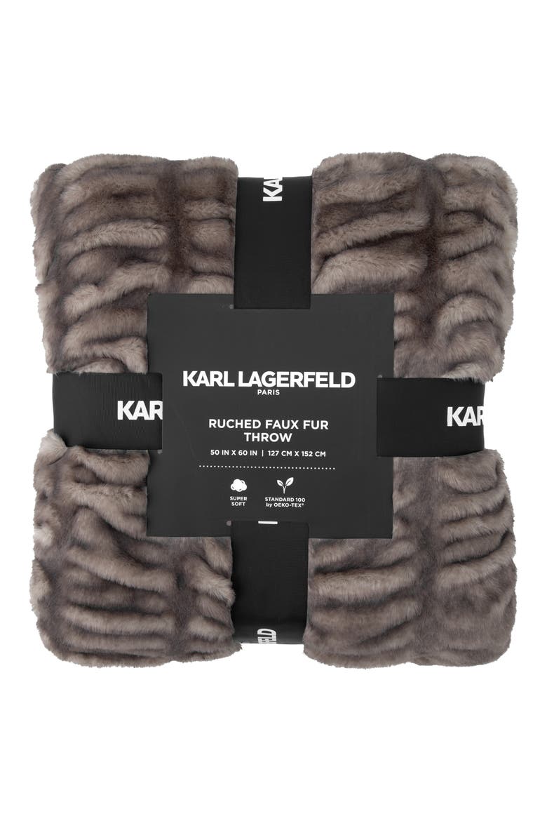 Ruched Faux Fur Throw Blanket, Alternate, color, BROWN
