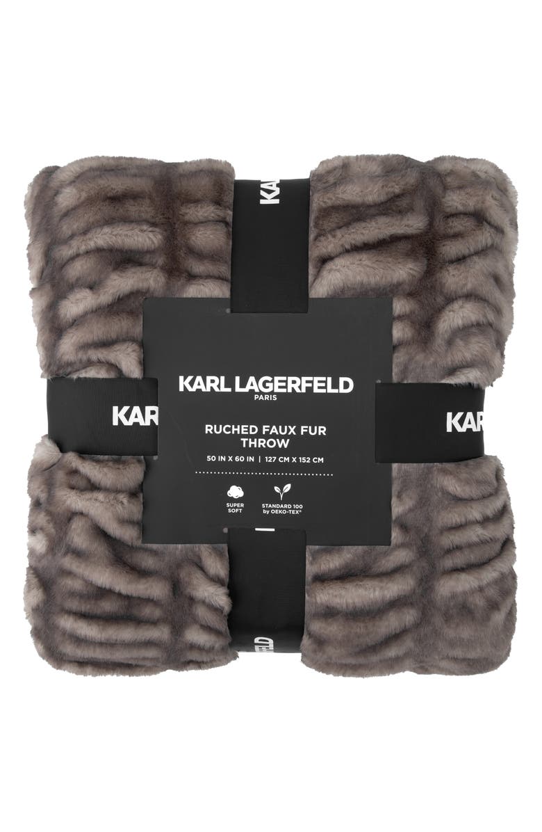 KARL LAGERFELD Ruched Faux Fur Throw Blanket, Alternate, color, Brown